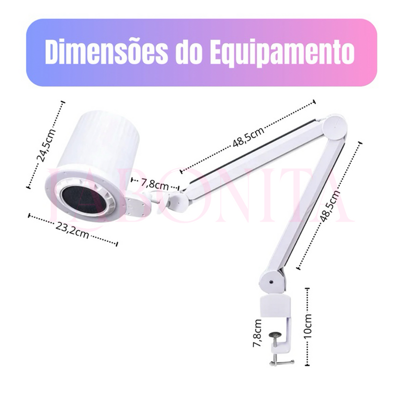 Sugador de Pó Russo D&z para Unhas Com Iluminação LED e braço articulado Alta Sucção