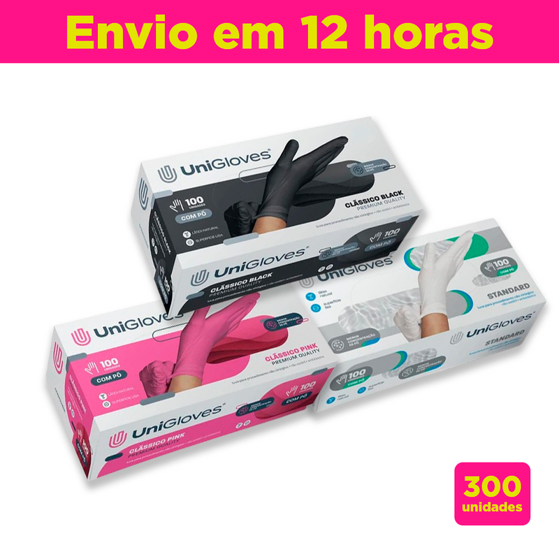 Kit Com 3 Caixas Luva Látex Descartável 300 Unidades
