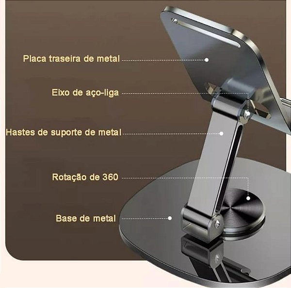 Apoio de Braço Delta Pro c/ Suporte de Celular Integrado Metal Ajustável 360° + Apoio de Cotovelo