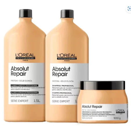 Kit Absolut Repair Gold Quinoa shampoo condicionador e mascara.