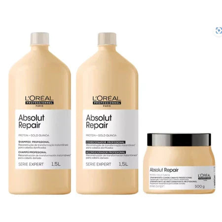 Kit Absolut Repair Gold Quinoa shampoo condicionador e mascara.