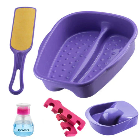 Kit Pedicure Completo Tigela mão + Bacia Pés + Lixa + Separador E Porta acetona Dompel