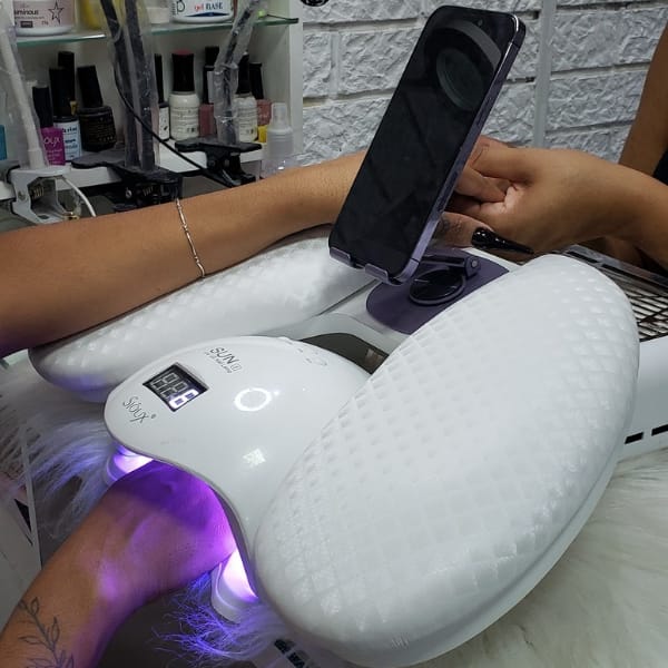 Apoio de Braço Delta Pro c/ Suporte de Celular Integrado Metal Ajustável 360° + Apoio de Cotovelo